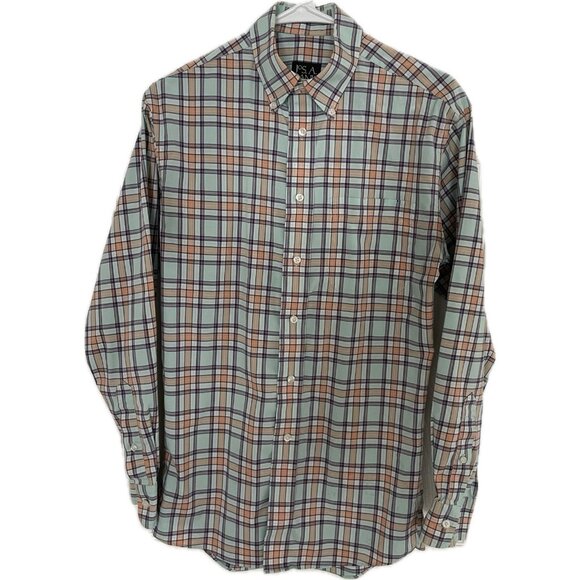 Jos. A. Bank Traveler’s Collection Shirt Men Blue Orange Plaid Long Sleeve Small - Picture 1 of 3